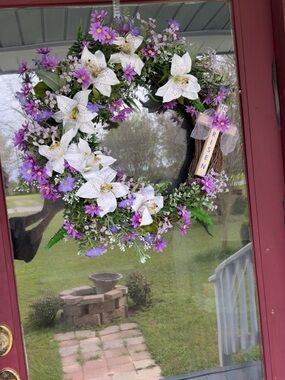 Spring Purple & White Floral Holiday Wreath